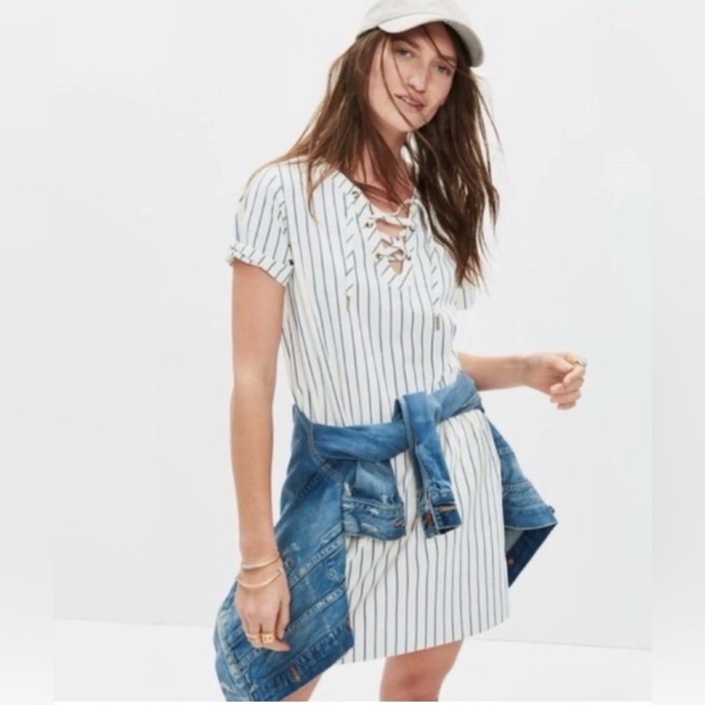 MADEWELL HARBOR LACE UP SHIFT DRESS